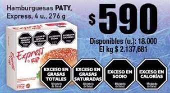 Cooperativa Obrera Hamburguesas PATY, Express, 4 u., 276 g oferta
