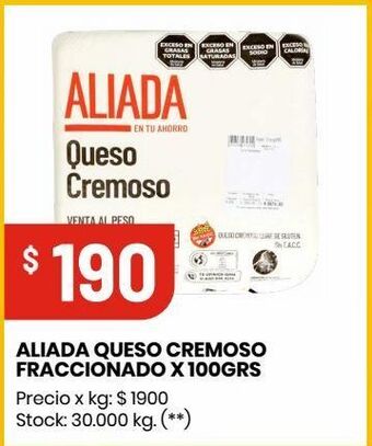 Changomas Queso cremoso fraccionado aliada 100g oferta