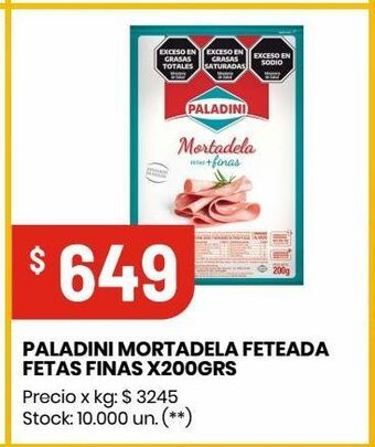 Changomas Paladini mortadela feteada fetas finas 200g oferta