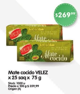 Supermercados Buenos Días Mate cocido VELEZ x 25 saq x 75 g oferta