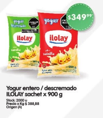 Supermercados Buenos Días Yogur entero/descremado ILOLAY sachet x 900 g oferta