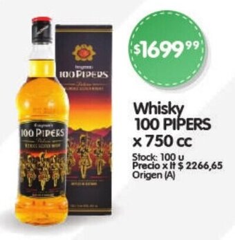 Supermercados Buenos Días Whisky 100 PIPERS x 750 cc oferta