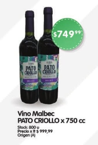 Supermercados Buenos Días Vino Malbec PATO CRIOLLO x 750 cc oferta