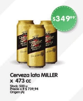 Supermercados Buenos Días Cerveza lata MILLER x 473 cc oferta