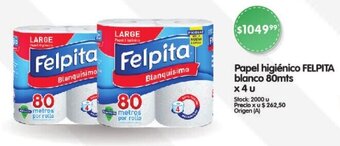 Supermercados Buenos Días Papel higiénico FELPITA blanco 80mts x 4u oferta
