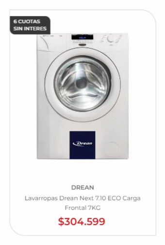 Naldo Lombardi Lavarropas Drean Next 7.10 ECO Carga Frontal 7KG oferta