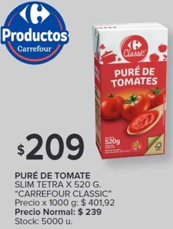 Carrefour PURÉ DE TOMATE SLIM TETRA X 520g oferta