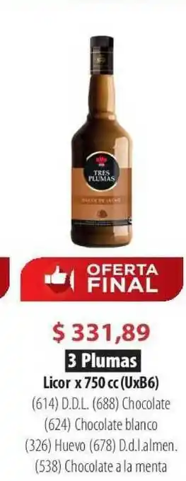 Parodi 3 Plumas Licor x 750cc oferta