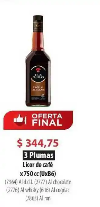 Parodi 3 Plumas Licor De Café x 750cc oferta