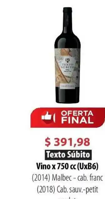 Parodi Texto Súbito Vino x 750cc oferta