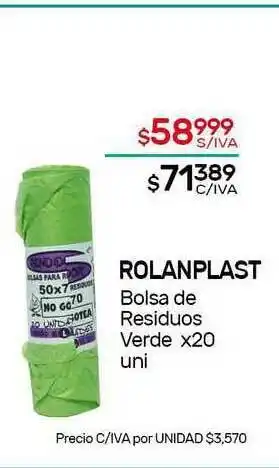 Nini Mayorista Rolanplast Bolsa De Residuos Verde x 20uni oferta