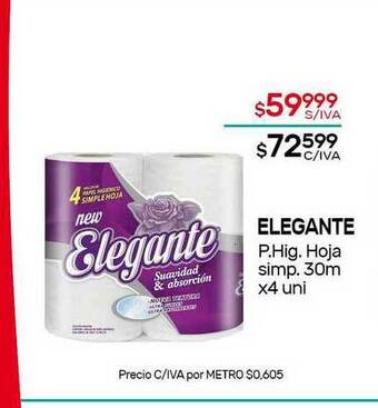 Nini Mayorista Elegante P. Hig. Hoja Simp. 30m x 4 uni oferta