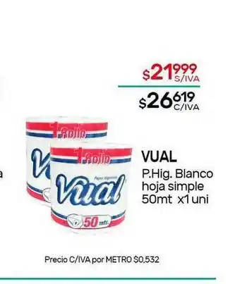 Nini Mayorista Vual P. Hig. Blanco Hoja Simple 50mt x 1un oferta