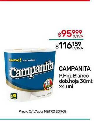 Nini Mayorista Campanita P. Hig. Blanco Dob. Hoja oferta