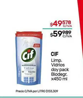 Nini Mayorista Cif Lim. Vidrios Doy Pack Biodegr. x 450ml oferta