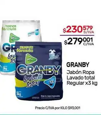 Nini Mayorista Granby Jabón Ropa Lavado Total Regular x 3kg oferta