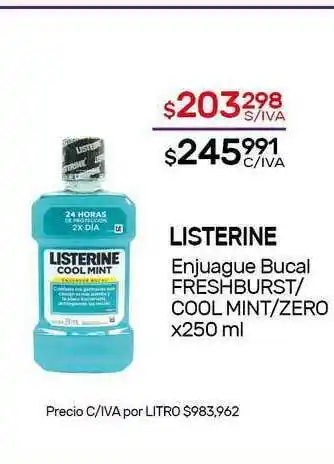 Nini Mayorista Listerine Enjuague Bucal Freshburst Cool Mint Zero x 250ml oferta