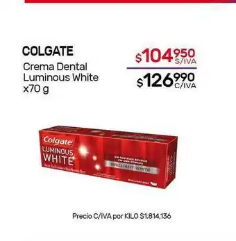Nini Mayorista Colgate Crema Dental Luminous White x 70g oferta