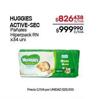 Nini Mayorista Huggies Active-sec Pañales Hiperpack Rn x 34uni oferta