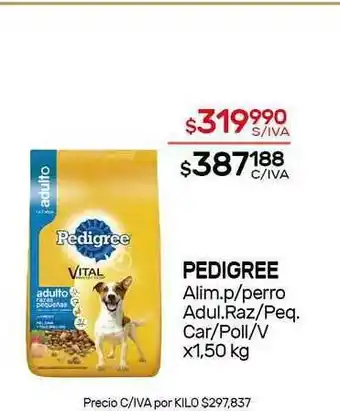 Nini Mayorista Pedigree Alim. P Perro Adul. Raz Peq. Car Poll V x 1,50kg oferta