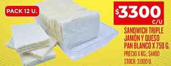 Supermercados DIA SANDWICH TRIPLE JAMÓN Y QUESO PAN BLANCO X 750G oferta