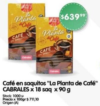 Supermercados Buenos Días CABRALES Café en saquito x18 saq x 90 g oferta