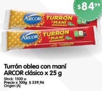 Supermercados Buenos Días ARCOR Turrón oblea con maní clásico x 25 g oferta