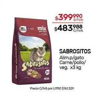Nini Mayorista Sabrositos Alim. P Gato Carne Pollo Veg. x 3kg oferta