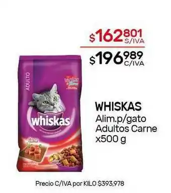 Nini Mayorista Whiskas Alim. P Gato Adultos Carne x 500g oferta