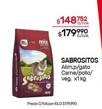 Nini Mayorista Sabrositos Alim. P Gato Carne Pollo Veg. x 1kg oferta