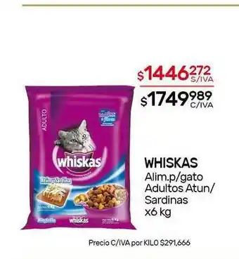 Nini Mayorista Whiskas Alim. P Gato Adultos Atun Sardinas x 6kg oferta