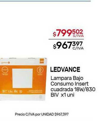 Nini Mayorista Ledvance Lampara Bajo Consumo Insert Cuadrada 18w 830 Biv oferta