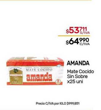 Nini Mayorista Amanda Mate Cocido Sin Sobre x 25uni oferta