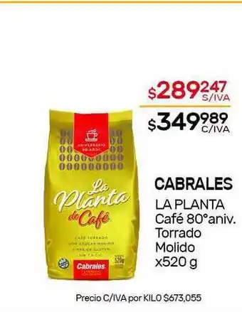 Nini Mayorista Cabrales La Planta Café 80° Aniv. Torrado Molido x 520g oferta