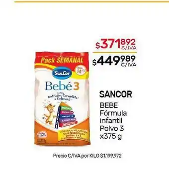 Nini Mayorista Sancor Bebe Fórmula Infantil Polvo 3 x 375g oferta
