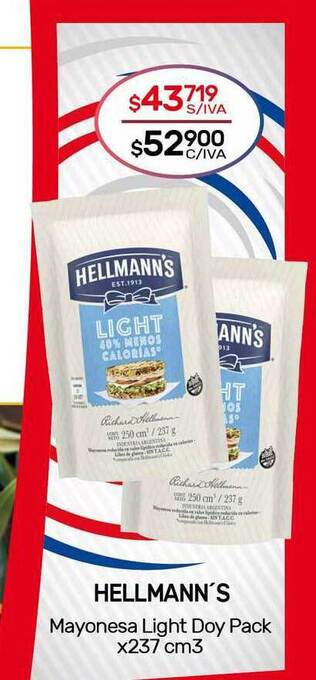 Nini Mayorista Hellmann's Mayonesa Light Doy Pack x 237 cm3 oferta