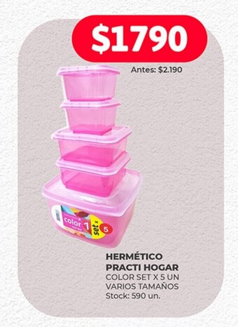 Supermercados Tadicor HERMÉTICO PRACTI HOGAR COLOR SET X 5 UN VARIOS TAMAÑOS oferta