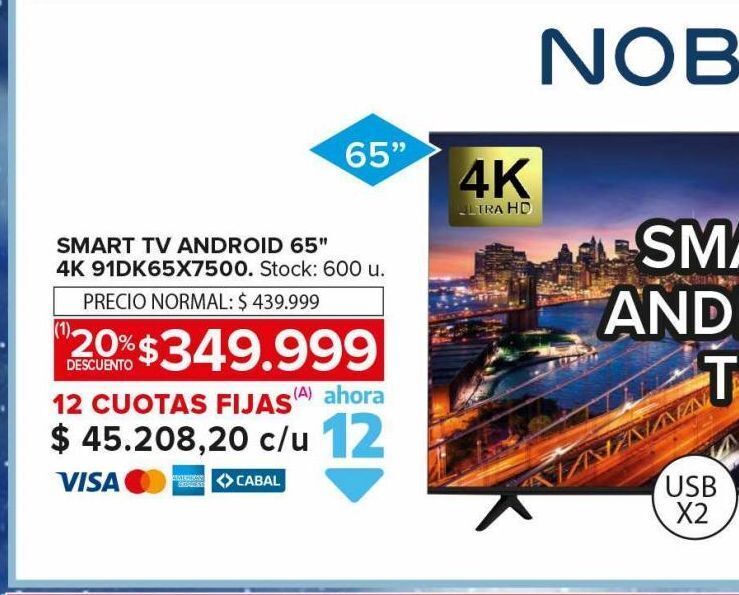 Smart tv noblex 65 4k android oferta en Carrefour Maxi