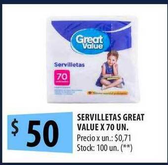 Punto Mayorista Servilletas Great Value x 70un oferta