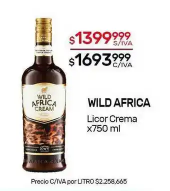 Nini Mayorista Wild Africa Licor Crema x 750ml oferta