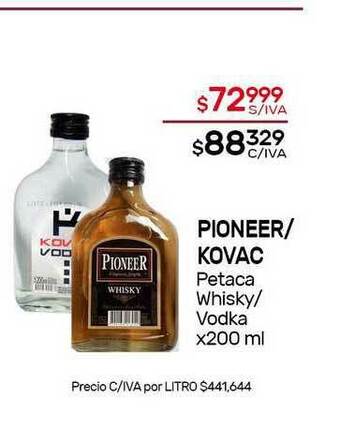 Nini Mayorista Pioneer Kovac Petaca Whisky Vodka x 200ml oferta