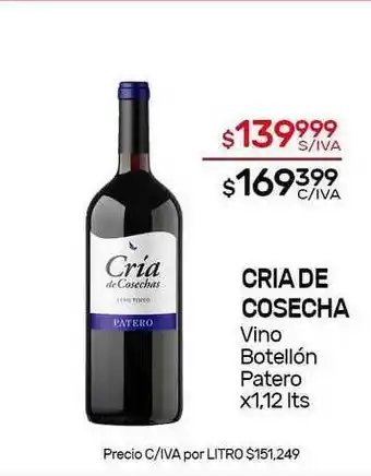Nini Mayorista Cria De Cosecha Vino Botellón Patero x 1.2lts oferta
