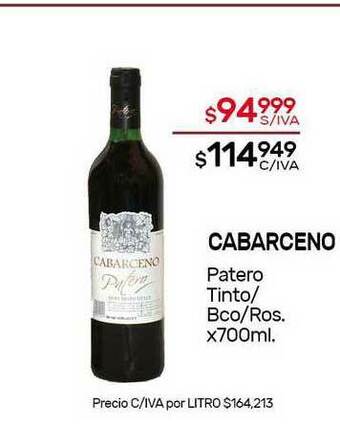 Nini Mayorista Cabarceno Patero Tinto Bco Ros. x 700ml oferta