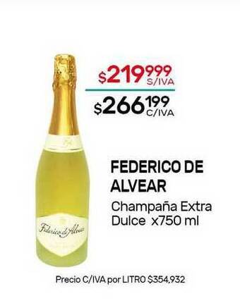Nini Mayorista Federico De Alvear Champaña Extra Dulce x 750ml oferta