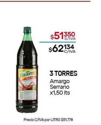 Nini Mayorista 3 Torres Amargo Serrano x 1,50lts oferta