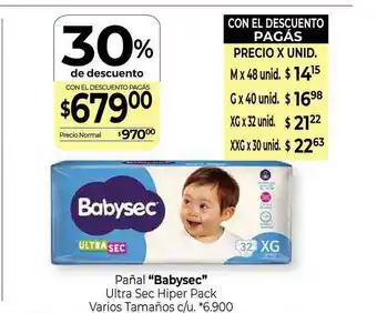 Pañal Babysec Ultra Sec Hiper Pack