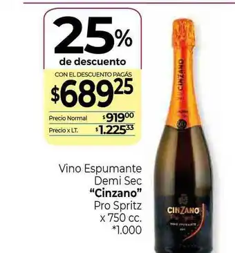 La Anonima Cinzano Vino Espumerante Demio Sec Pro Spritz x 750cc oferta
