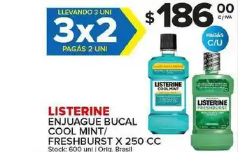 Carrefour Maxi Listerine Enjugue Buacl Cool Mint Freshburst x 250cc oferta