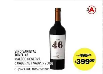 Atomo Conviene Vino Varietal Tonel 46 x 750cc oferta