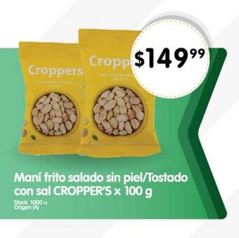 Supermercados Buenos Días Maní frito salado sin piel/Tostado con sal CROPPER'S x 100 g oferta